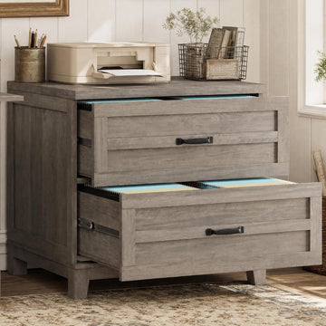2 Drawer Farmhouse Lateral File Cabinet , Deep Filing Drawers Fit Legal Letter & A4 Hanging Files, Wide Storage