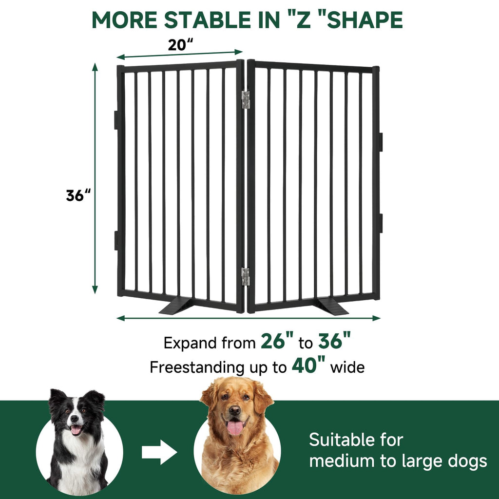 Freestanding Dog Gate, 40" W x 36" H, 2-Panel, Black