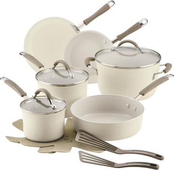 Cucina Ceramic Nonstick Cookware Pots and Pans Set, 13-Piece, Almond