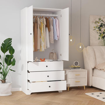 71" Armoire Wardrobe Closet, Bedroom Armoire Clothing Storage Cabinet | 3 Drawers & 2 Doors and Adjustable Shelves