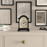 Bistro Mantel Clock - Small Classic Arch top Carriage Clock Design - Black - Contemporary Classic Style for Mantel, Desk, Table, Shelf...