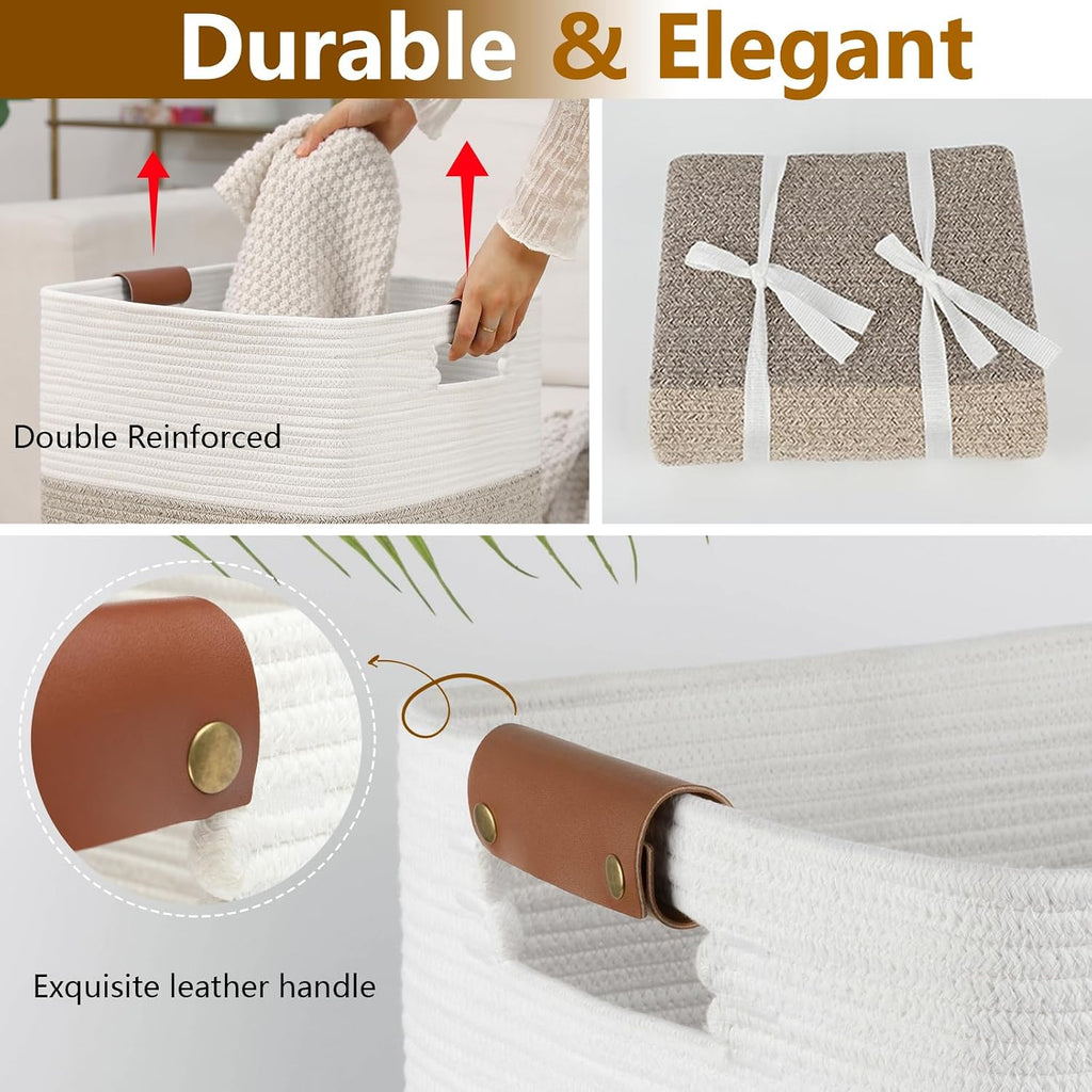 Laundry Hamper 96L Extra Large Laundry Basket, Woven Blanket Basket | Cotton Woven Storage Hamper with Handles