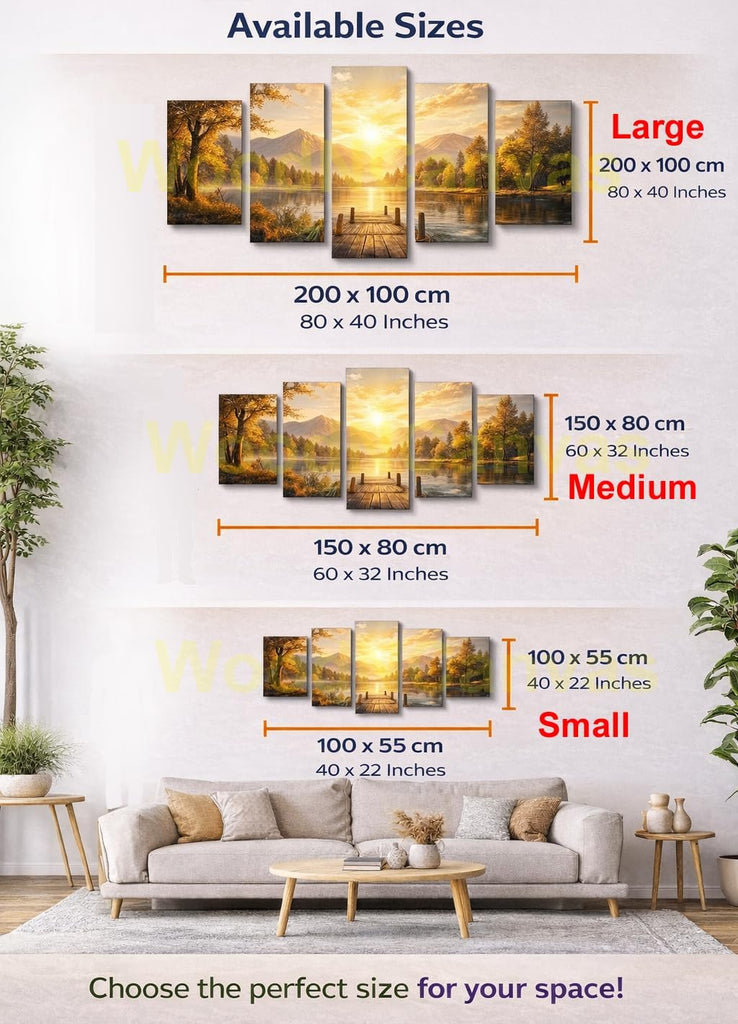 5 Panel Canvas Wall Art Safari Sunset Giraffe Landscape Artwork Five Piece Canvas Prints Wildlife Savanna Decor