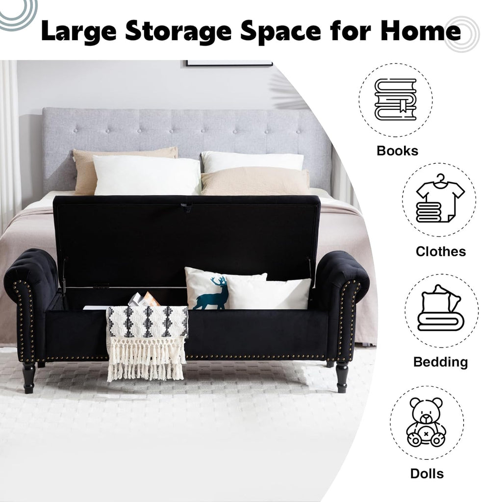 67'' End of Bed Storage Bench King Size, Storage Bench End of Bed, Upholstered Velvet Tufted Storage Ottoman Benches