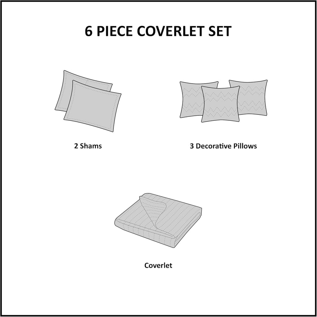 Quilt Set Cottage Coastal Design, 6 Piece Set - All Season, Coverlet Bedspread Lightweight Bedding Layer, Shams, Toss, Full/Queen Size