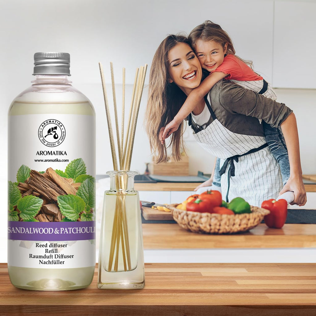 Reed Diffuser Refill Sandalwood - Patchouli 17 Fl Oz - Scented Diffuser Refill with Patchouli Essential Oil - Home