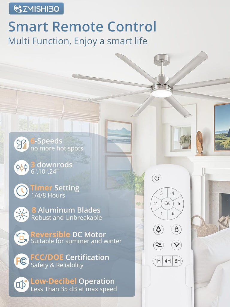 84" Ceiling Fan with LED Light and Remote - Nickel