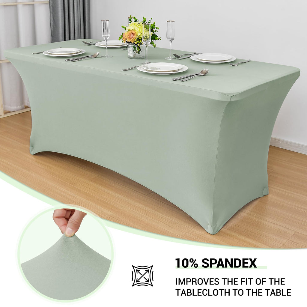 6ft Spandex Table Cover for Folding Tables, 2 Pack, Sage Green
