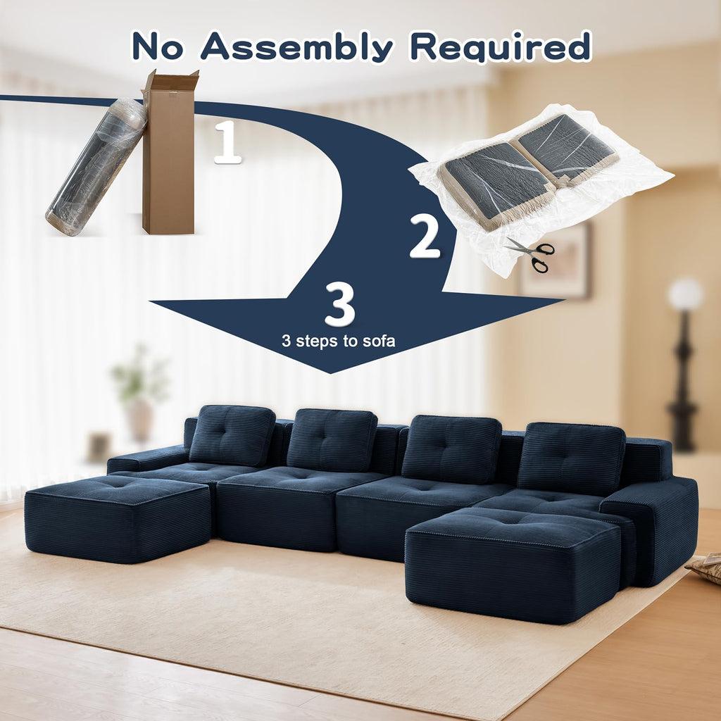 Compressed Boneless Corduroy Cloud Sectional Sofa Couches