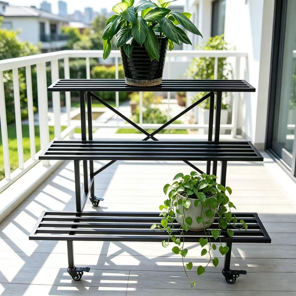 3 Tier Sturdy Metal Plant Stand with Wheels, L35.43 x W26 x H26 inch, Heavy Duty Plant Holder Indoor and Outdoor, 660