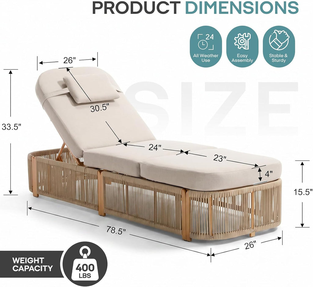 Outdoor Chaise Lounge Chairs Set of 2, 5-Position Adjustable Patio Reclining Lounge Chairs with Cushion, All-Weather