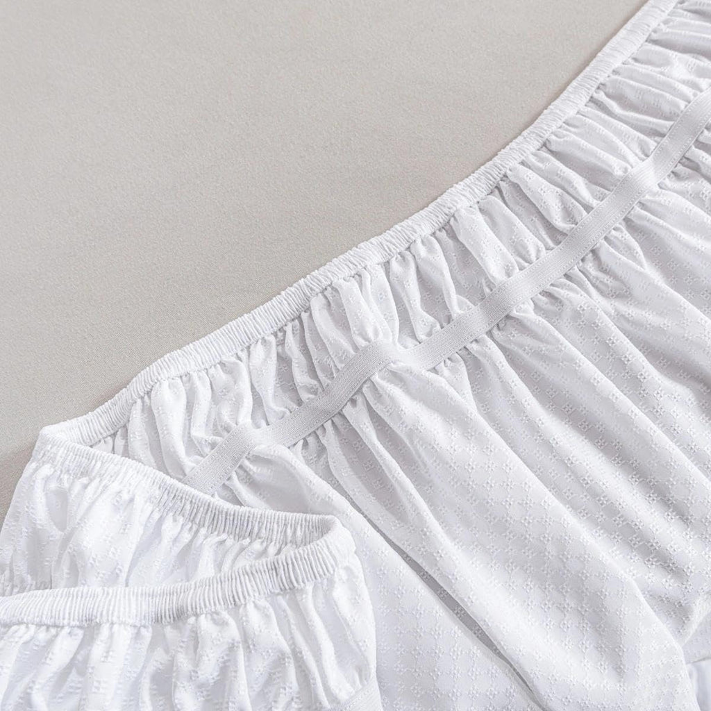 Wrap Around Bed Skirt - Queen Size Bed Skirt with 15 Inch Drop, White | Easy Fit Elastic Strap - Adjustable Pleated