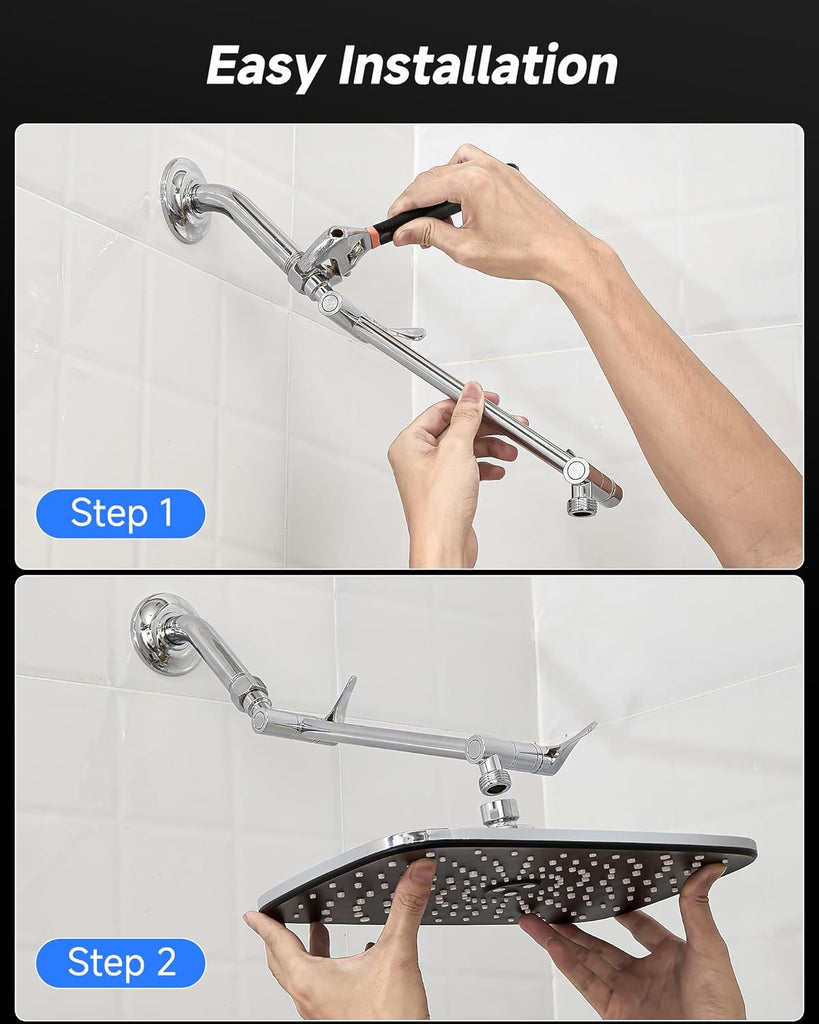 11.8" Rain Shower Head, Rectangular Rainfall Showerhead with 11" Stainless Steel Exension Arm