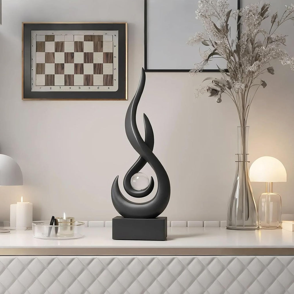 Flame Sculpture Decor Flame Statue with Glass Ball Resin Abstract Art Figurines Centerpiece Sculpture Decor Living