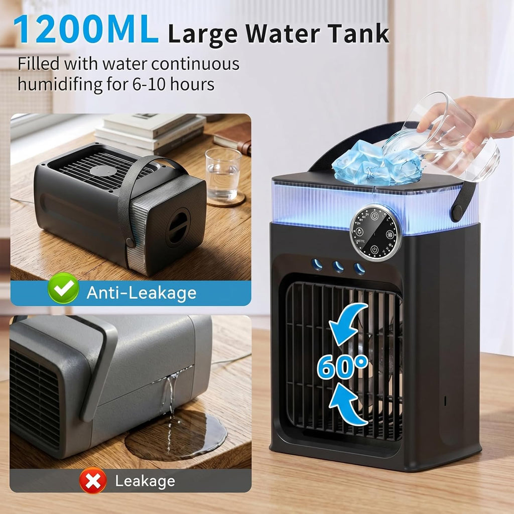 Portable Air Conditioner with Remote Control,1200ml Evaporative USB Mini Air Cooler Conditioner RGB 8 LEDs