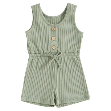 Toddler Baby Girl Summer Romper Ribbed Clothes Infant Baby Jumpsuit Button Down Rompers Clothing