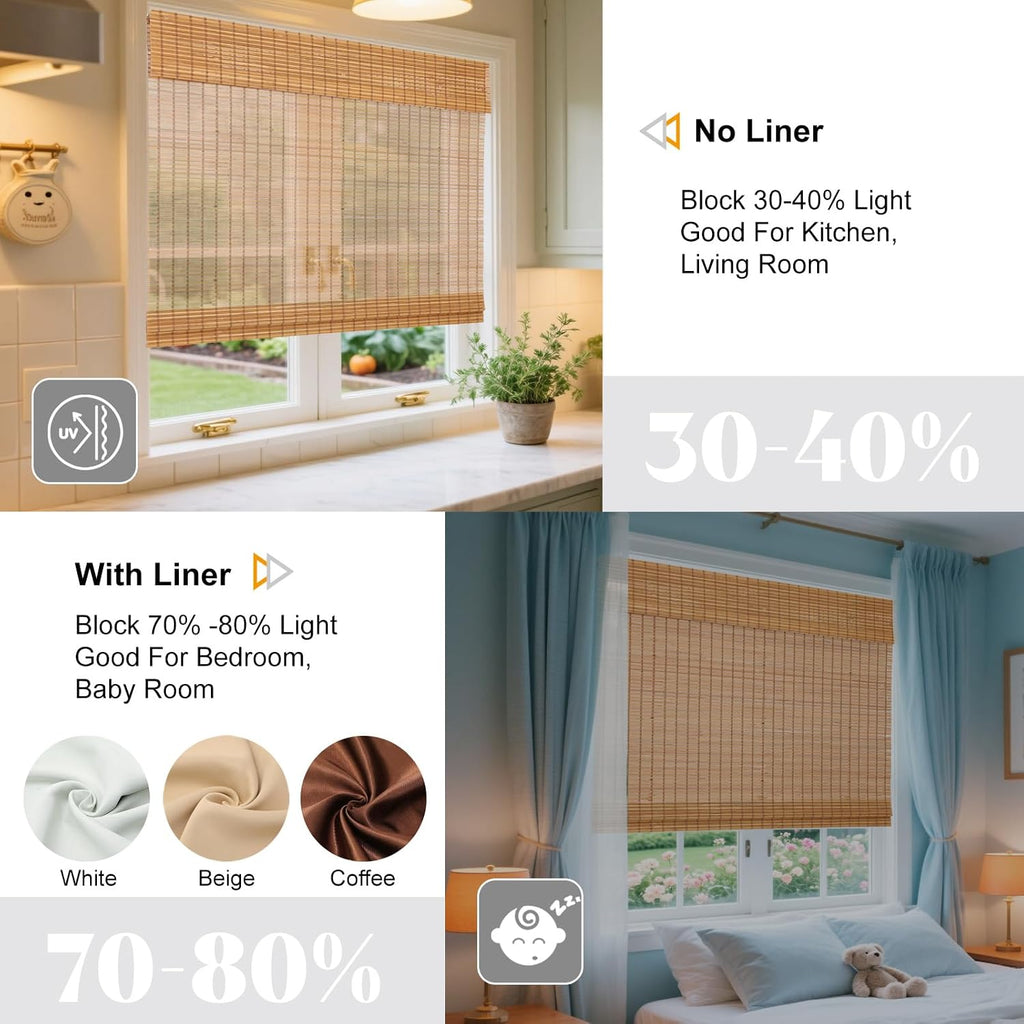 Roman Shades, Exclusive Cordless Natural Woven Wood Bamboo Roman Shades, Custom Blackout Bamboo Window Shades for Indoor Windows