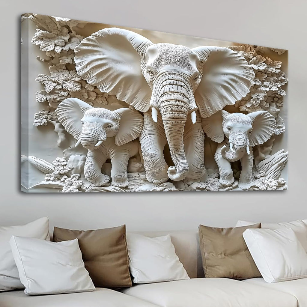 Large Framed Elephant Family Wall Art Canvas Wall Decor Abstract Nature Animal Landscape Wall Art Bedroom