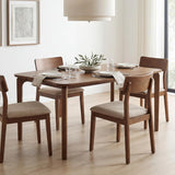 Mid-Century Modern Walnut Color Dining Table, 63" Rectangular Kitchen Table with Solid Wood Legs, Curved Edges