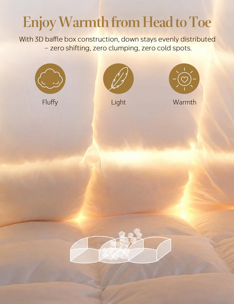 Goose Feather Down Fiber Comforter King Size, Fluffy Duvet Insert