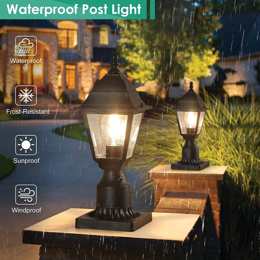 Dusk to Dawn Outdoor Post Lights, 2-Pack Waterproof Outside Post Lamps with Pier Mount
