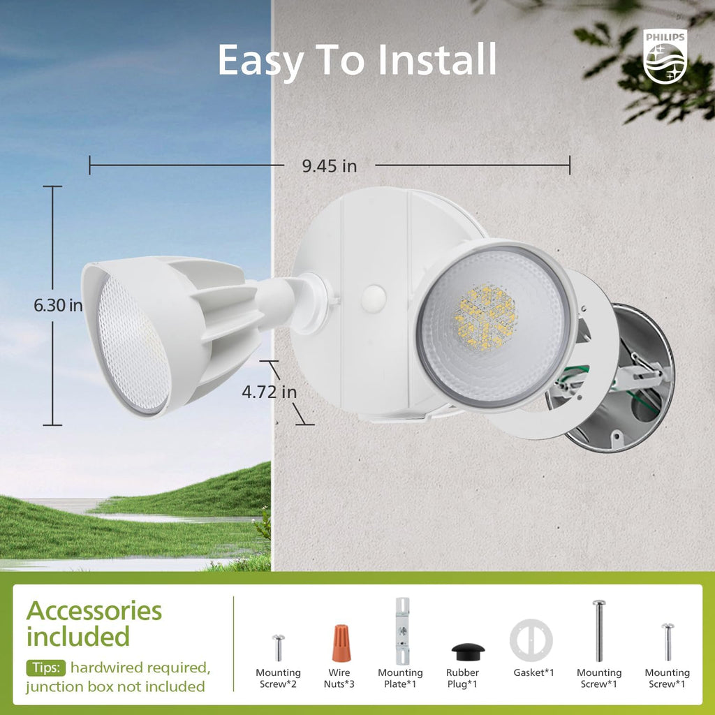 Dusk to Dawn 44W 3500LM LED Security Flood Lights Outdoor, 5000K Daylight, Wet Location, Dual Adjustable Heads