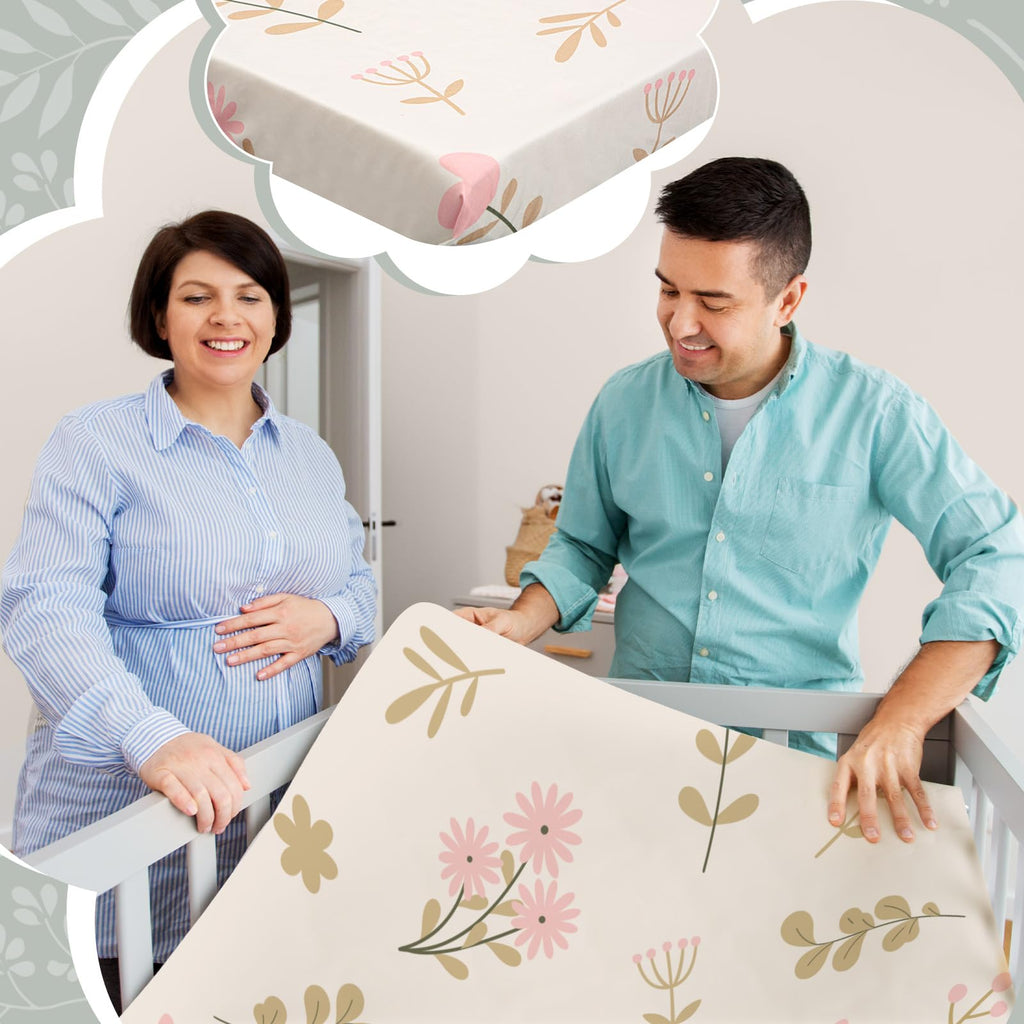4 Pack Fitted Crib Sheets for Girls, Wildflowers
