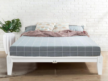 Yume Modern Solid Wood Platform Bed with Japanese Joinery, White, Queen
