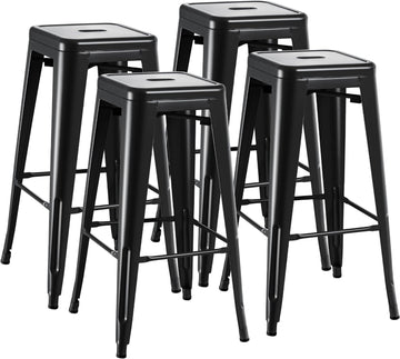 30 Inch Metal Bar Stools Set of 4, Counter Height Stools, Industrial Bar Chairs Patio Stool Stackable Stool