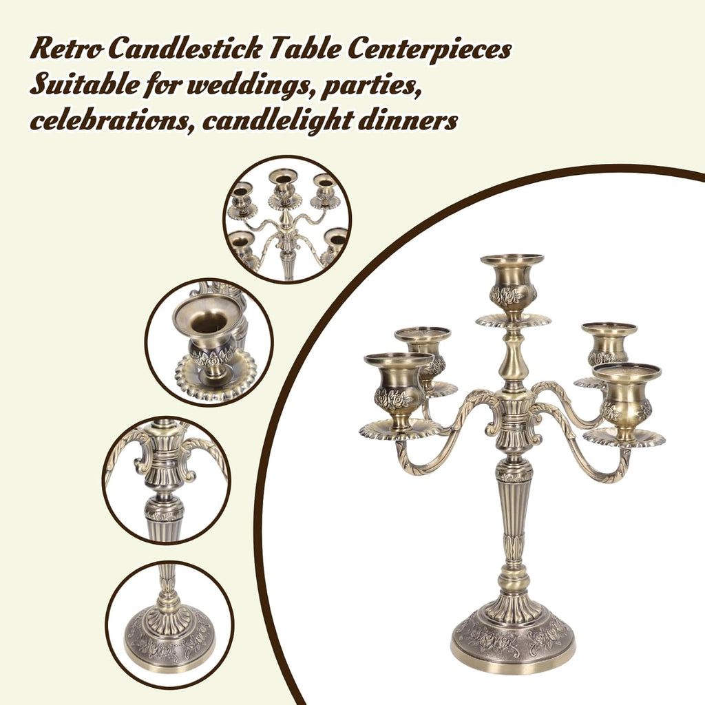 5-Candle Metal Candelabra, 10 Inch Tall 5 Arms Candlestick Holder for Taper Candles, Vintage Gothic Candle Holder