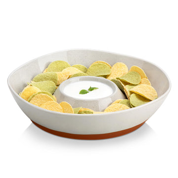 Ceramic Chip and Dip Bowls Serving Tray, 12 In Serving Dishes Set