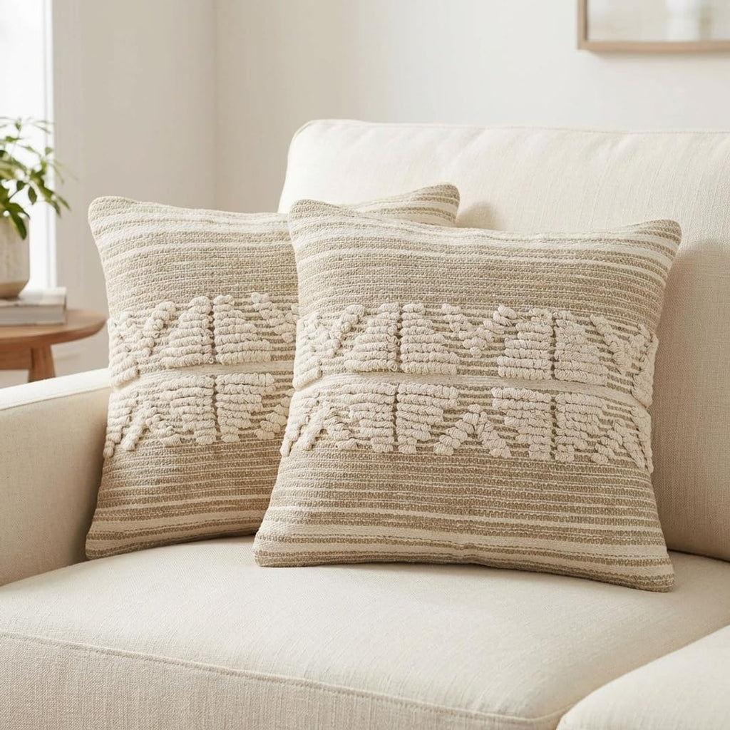 Handwoven Throw Pillow Cases - Rustic Elegance Natural