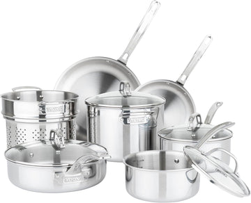 Artisan 3-Ply Stainless Steel 11-Piece Cookware Set with Vented Glass Lids, Fry Pans, Saucepans, Saute Pan, Stock Pot