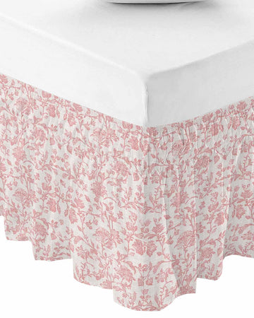 Farmhouse Flower Bed Skirt 18 Inch Drop, Elastic Bedskirt Dust Ruffle for Bed, Botanical Vintage
