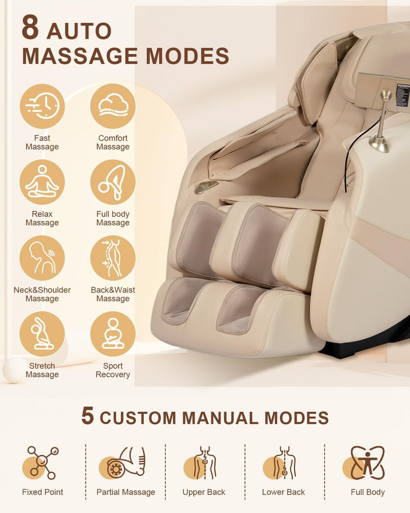 Massage Chair Full Body, Zero Gravity, Airbag Shiatsu, SL-Track, Beige | Zero Gravity Massage Chair with 13 Modes