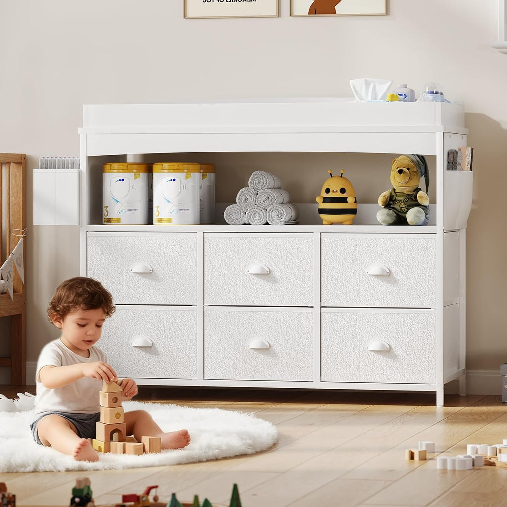 Changing Table with Storage, Changing Table Dresser, Diaper Changer Crib Sleeper Fabric Drawers, Storage Dividers