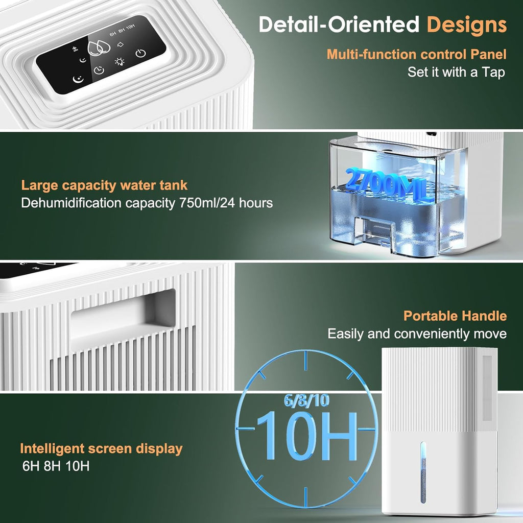 Portable Home Dehumidifier for Basements Bathroom Bedroom|91 OZ Tank|900 sq.ft Coverage|Quiet Smart Design with Auto