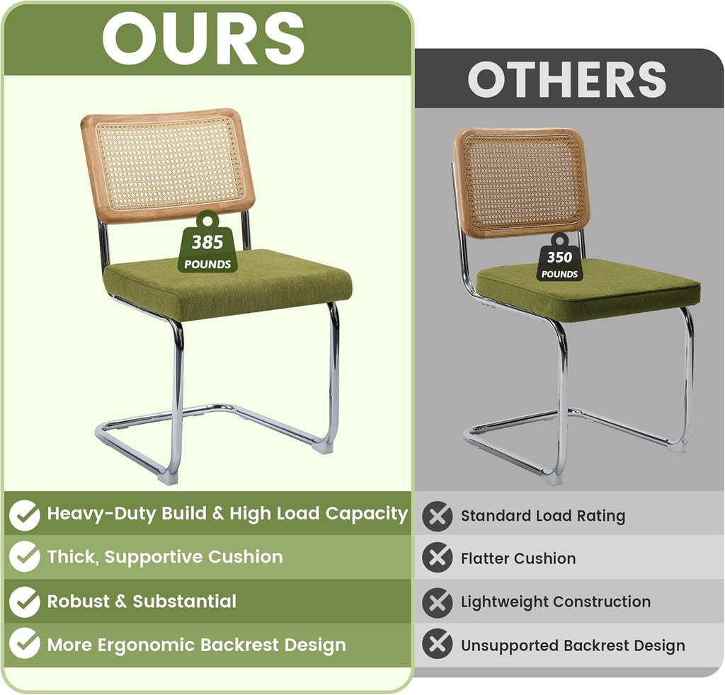 Dining Chairs Set of 2, Modern Rattan Kitchen Chairs, Mid Century Modern Design, Polished Chrome Frame