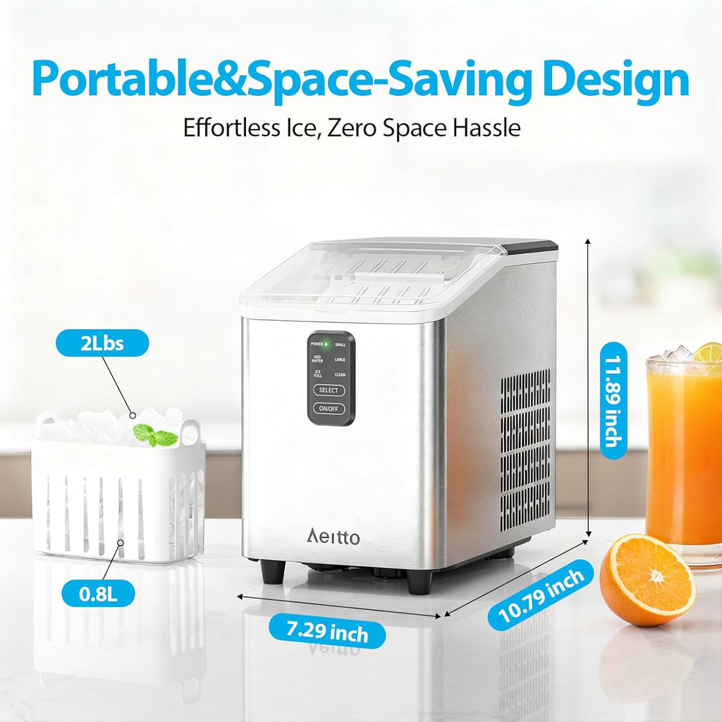Ice Maker Countertop 26lbs/24H, Ice Machine 8 Ice Cubes Ready in 6 Mins, 2 Sizes of Bullet Ice Portable Ice Makers