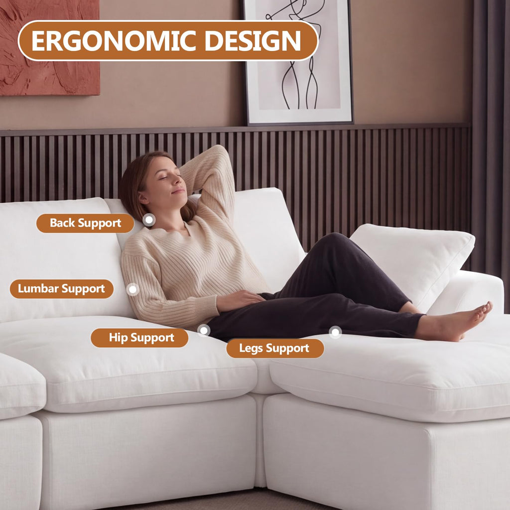 137" Cloud Couch Sectional, Boneless Modular Sofa