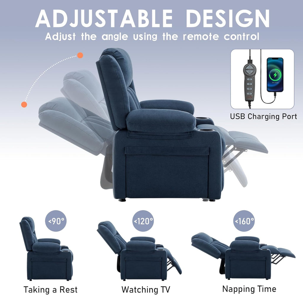 Power Recliner Chair,Reclining Sofa Chair with Heat and Massage for Adults