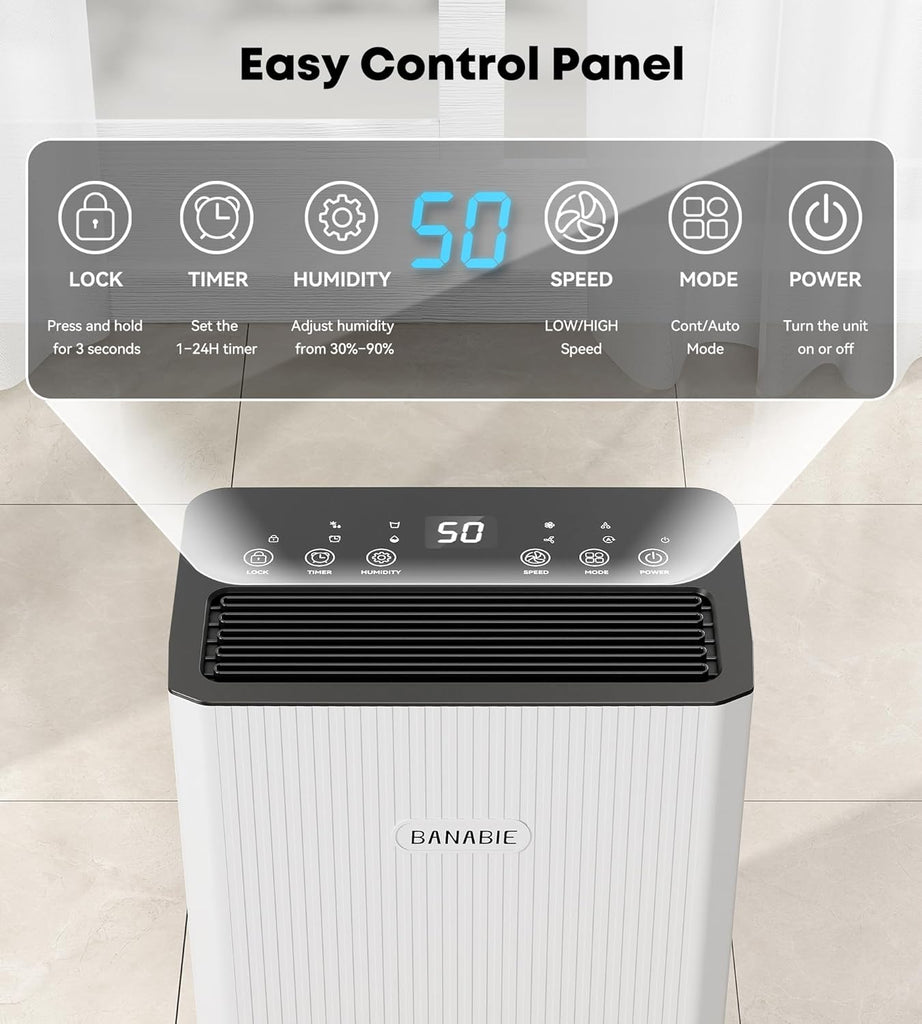 2500 Sq.Ft Dehumidifier for Basement, 32 Pint Dehumidifiers for Home with Drain Hose, Ultra Quiet 32dB