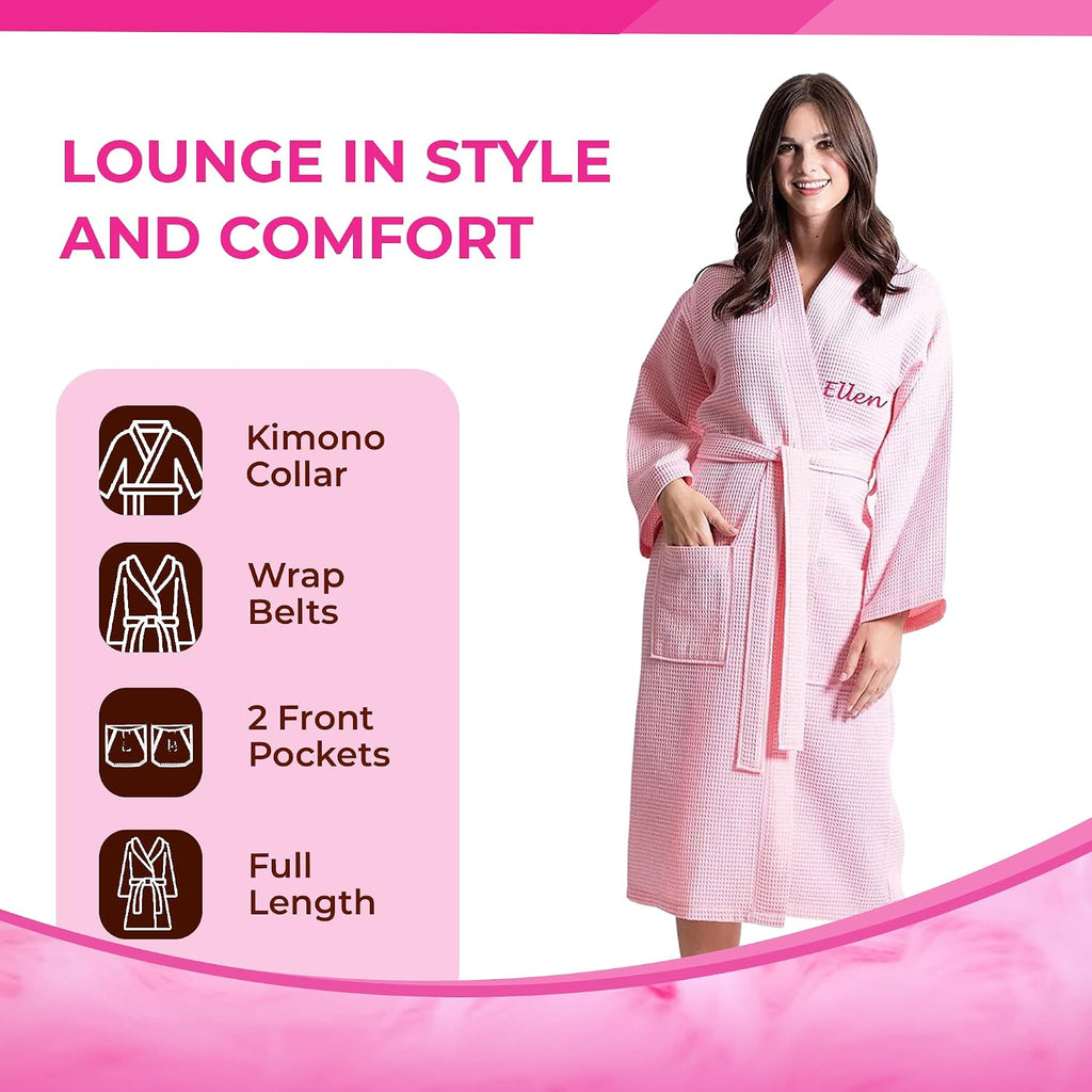 Waffle Robes for Women - Custom Bathrobes with Name on Front and Back - Ultra Soft and Luxurious Spa Robes