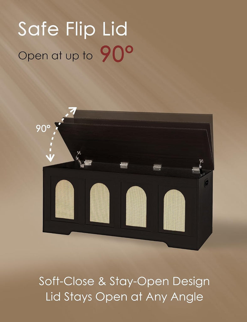 Storage Chest, Wooden Toy Box with Lid, 2 Soft-Close Hinges 47.2" | Entryway Shoe Bench, Finger-safe Flip-Top, Easy