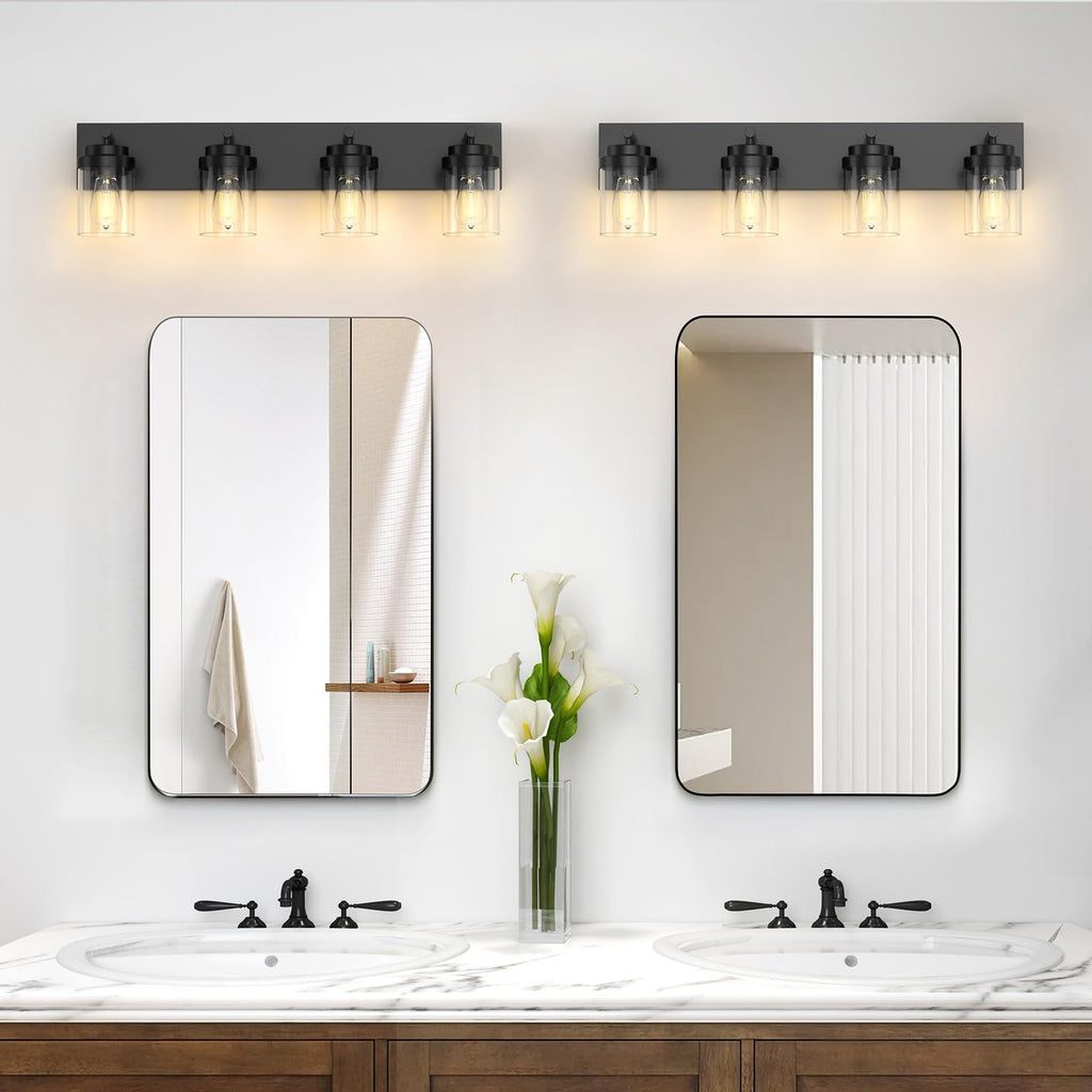 Bathroom Vanity Light Fixture, 4-Light 30 Inch Matte Black Bathroom Light Fixtures Over Mirror, with Clear Glass