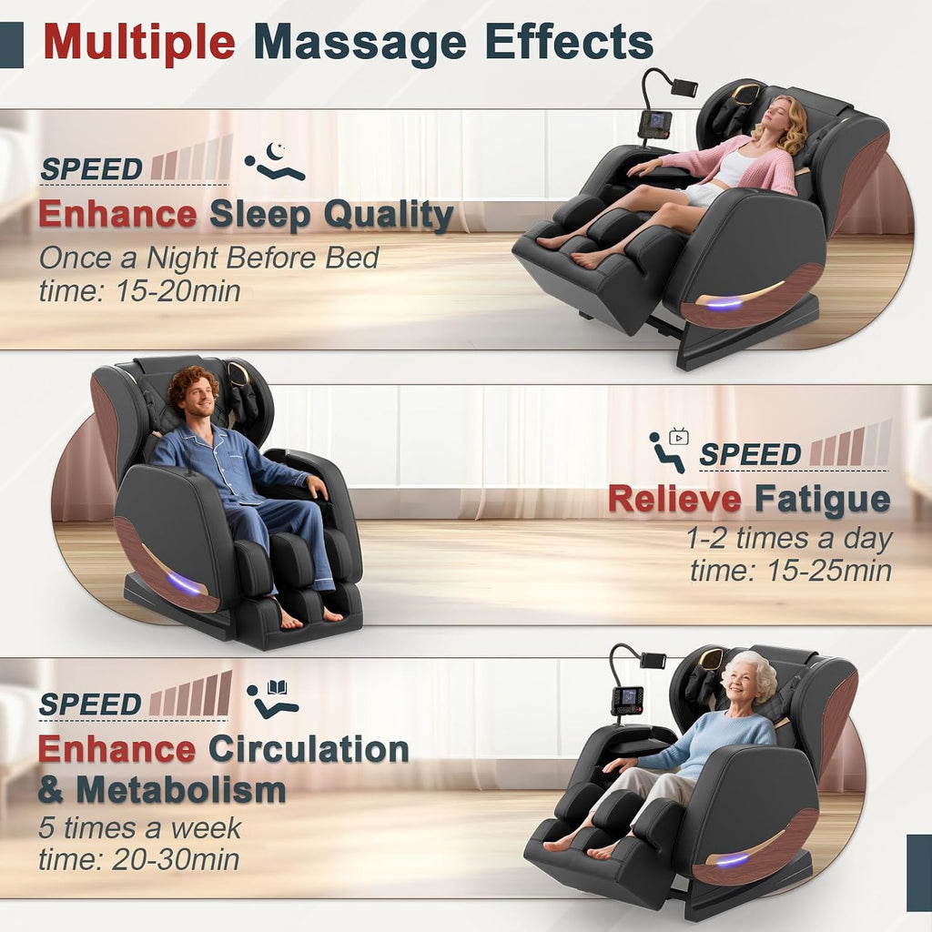 Massage Chair Full Body, 14 Fixed Rollers, Zero Gravity Recliner | Wood Grain Leather, Foot Massage, 5 Auto Modes, 8