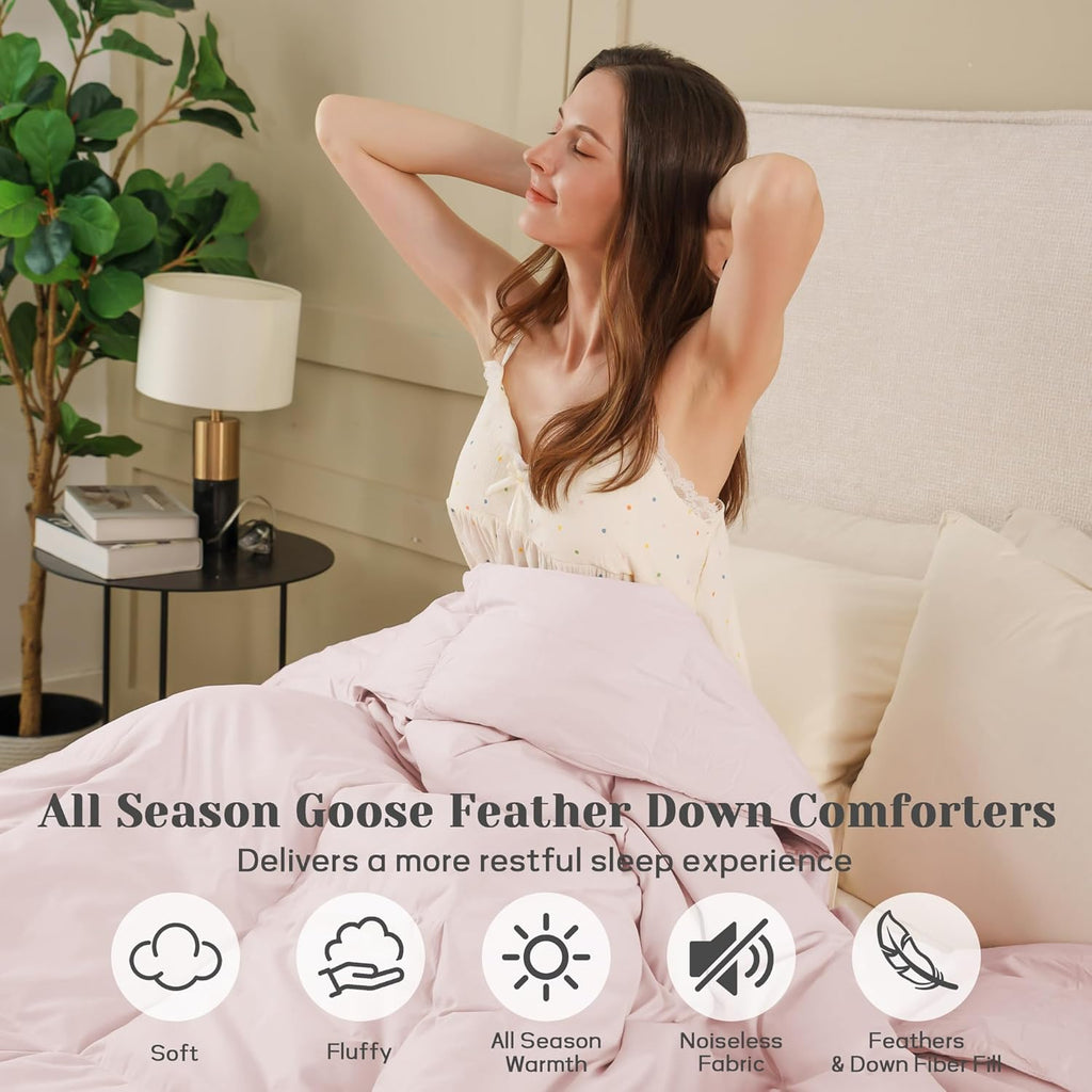 Queen Down Comforter - All Season Ultra Soft Goose Down & Feather Fiber Fill