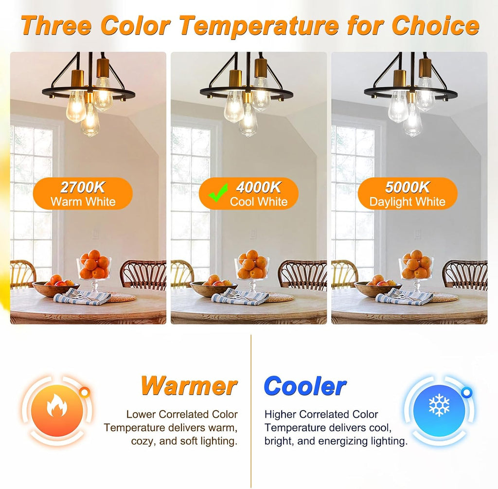 Vintage LED Edison Bulbs, 6W, Equivalent 60W, Non-Dimmable, High Brightness Cool White 4000K, ST58 Antique LED