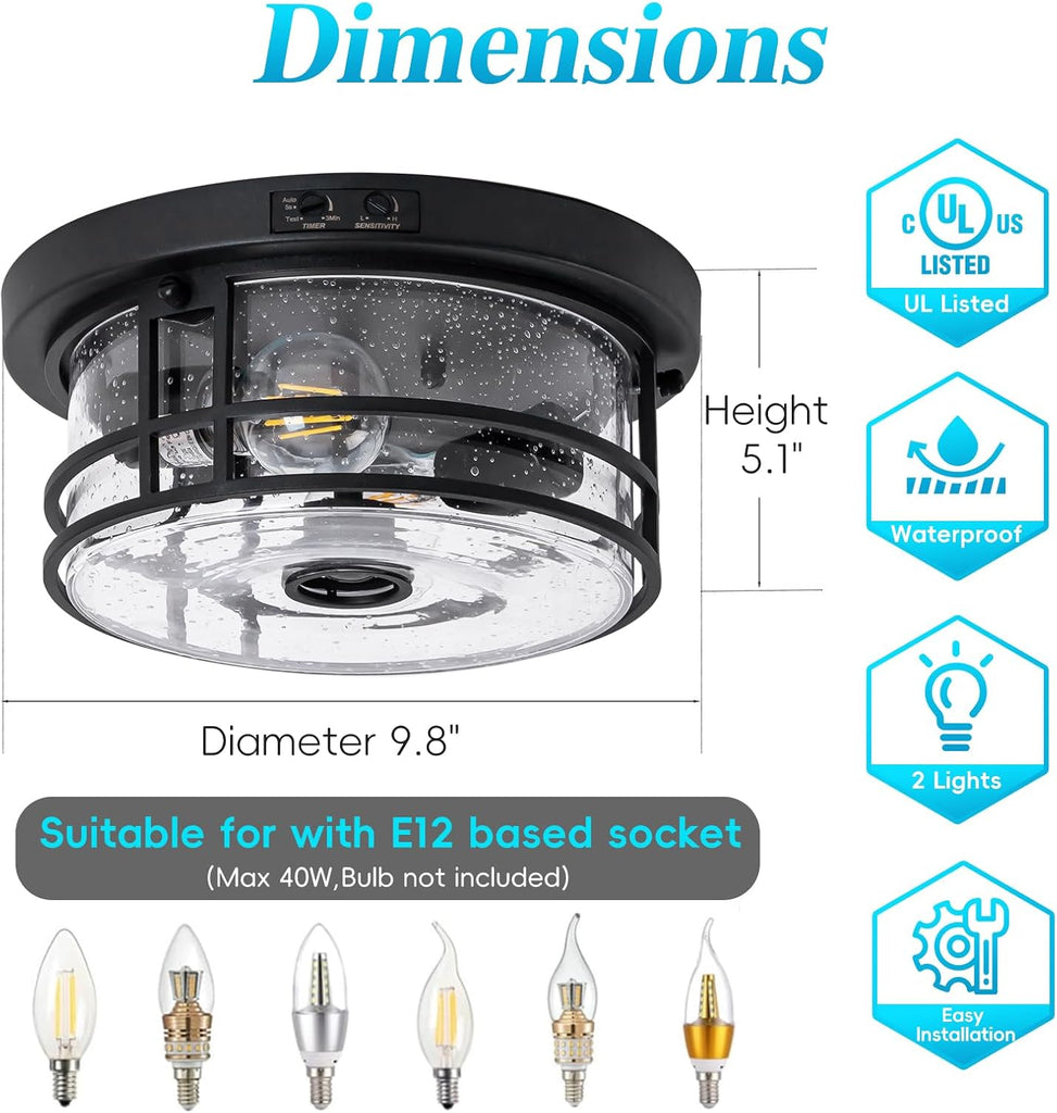 Outdoor Ceiling Light with Motion Sensor Flush Mount Round Porch Light