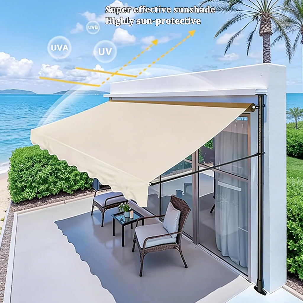 Outdoor Manual Retractable Awning, 13x4FT Patio Awnings Sunshade Shelter, 10x4FT Retractable Patio Sun Shade Canopy
